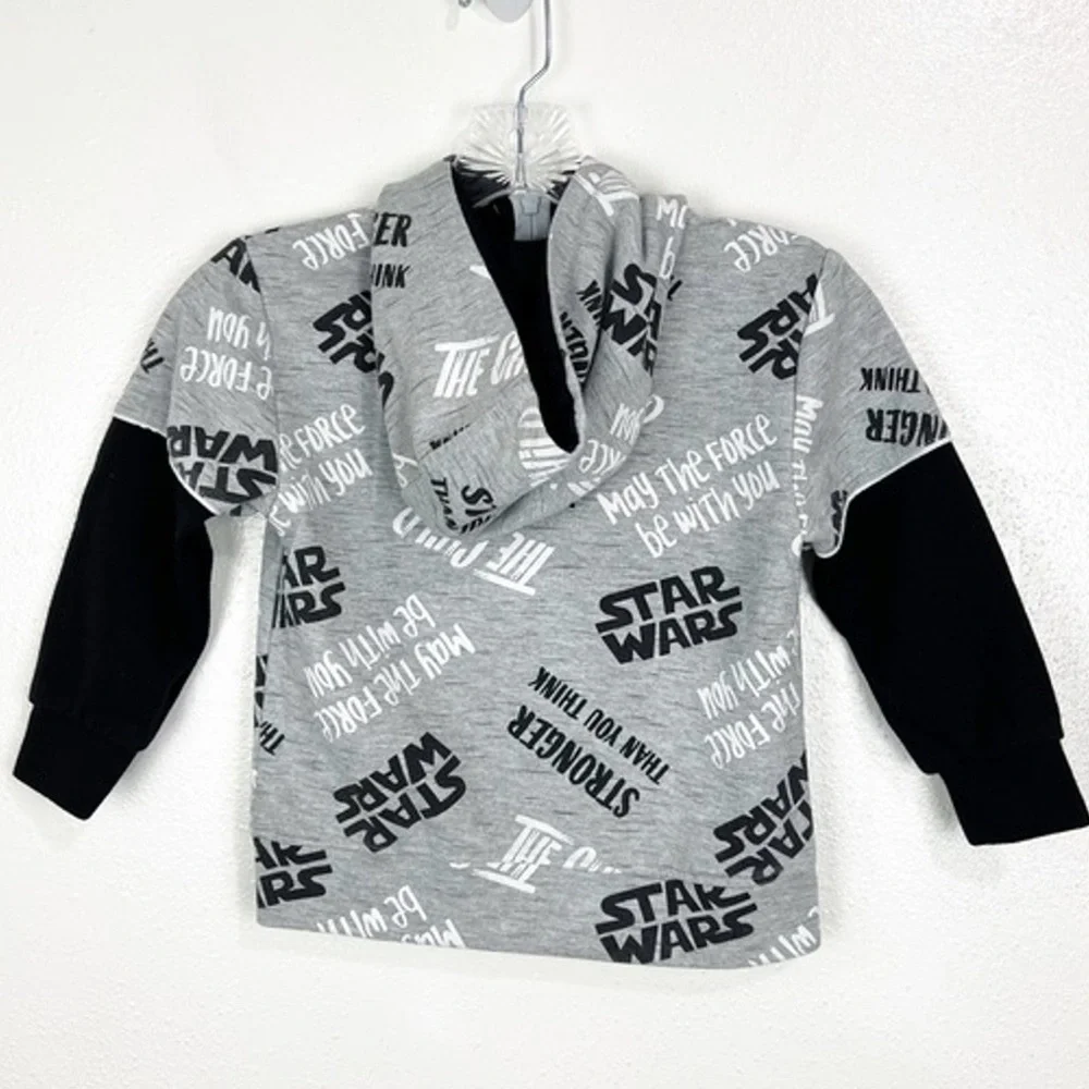 ✨ Star Wars Kids Gray & Black Baby Yoda Grogu Mandalorian Hooded Zipper Jacket 6